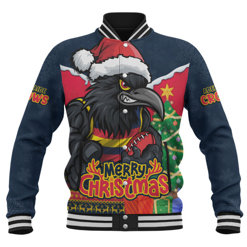 Adelaide Crows Baseball Jacket Santa Scoring Touchdown On Christmas Game Day
