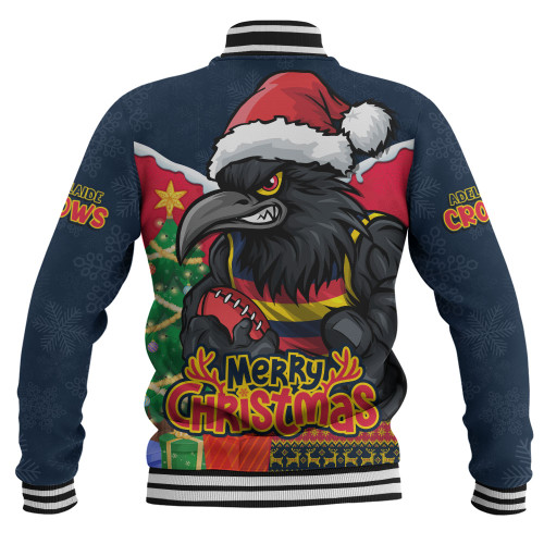Adelaide Crows Baseball Jacket Santa Scoring Touchdown On Christmas Game Day