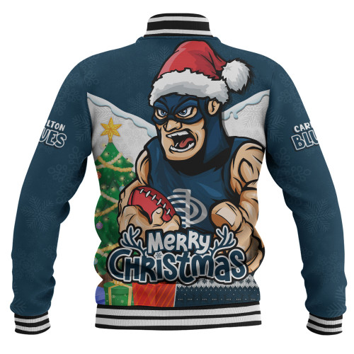 Carlton Baseball Jacket Santa Scoring Touchdown On Christmas Game Day