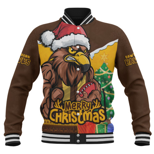 Hawthorn Baseball Jacket Santa Scoring Touchdown On Christmas Game Day