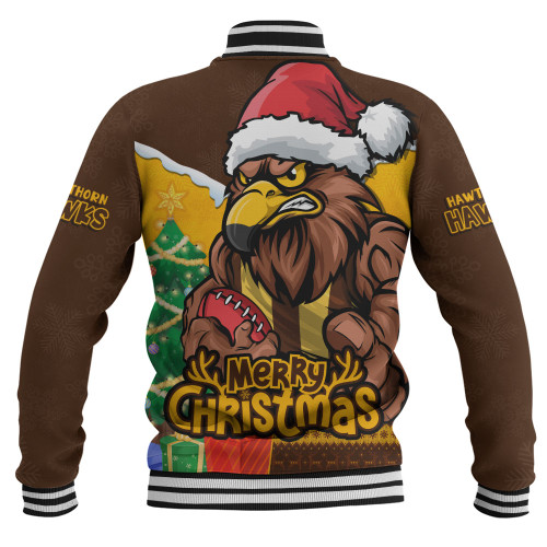 Hawthorn Baseball Jacket Santa Scoring Touchdown On Christmas Game Day