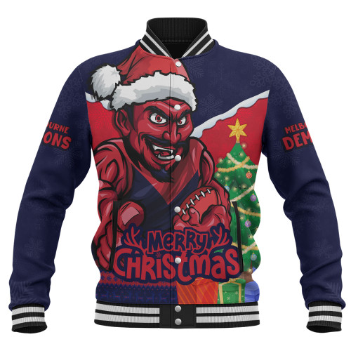 Melbourne Baseball Jacket Santa Scoring Touchdown On Christmas Game Day