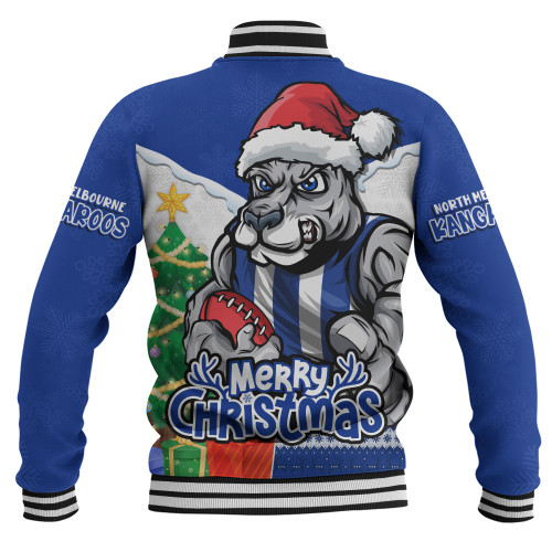 North Melbourne Baseball Jacket Santa Scoring Touchdown On Christmas Game Day