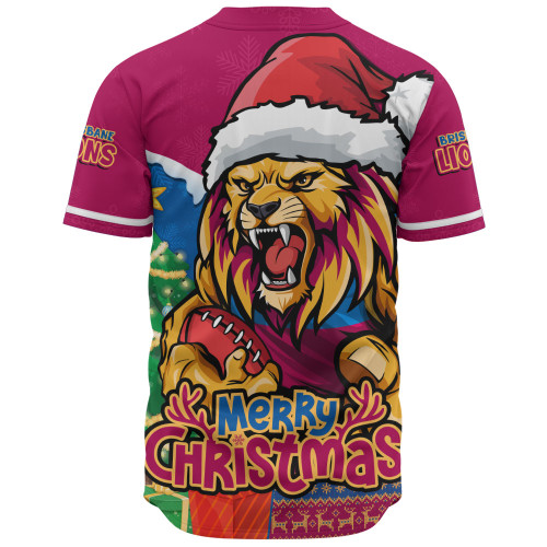Brisbane Lions Baseball Shirt Santa Scoring Touchdown On Christmas Game Day