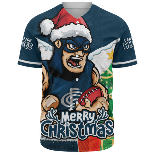 Carlton Baseball Shirt Santa Scoring Touchdown On Christmas Game Day
