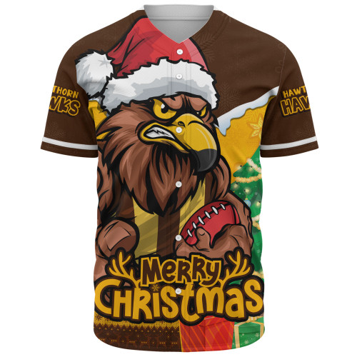 Hawthorn Baseball Shirt Santa Scoring Touchdown On Christmas Game Day