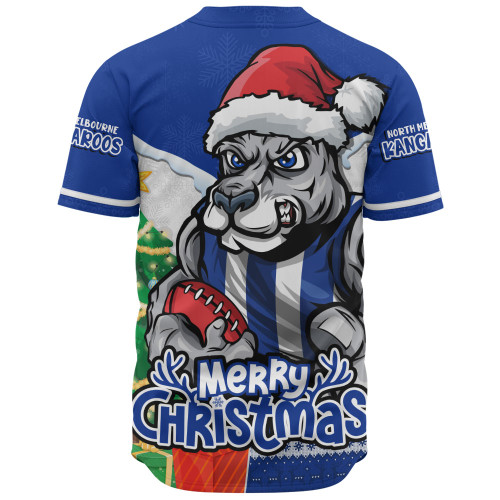 North Melbourne Baseball Shirt Santa Scoring Touchdown On Christmas Game Day