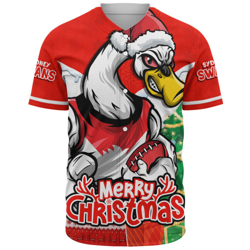 Sydney Swans Baseball Shirt Santa Scoring Touchdown On Christmas Game Day