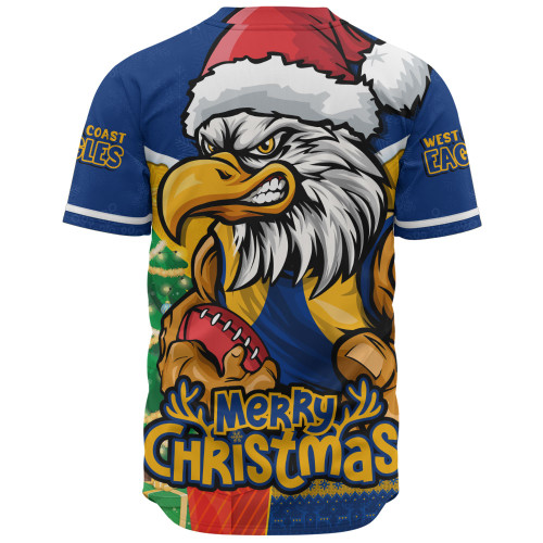 West Coast Eagles Baseball Shirt Santa Scoring Touchdown On Christmas Game Day