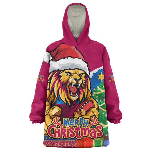 Brisbane Lions Snug Hoodie Santa Scoring Touchdown On Christmas Game Day