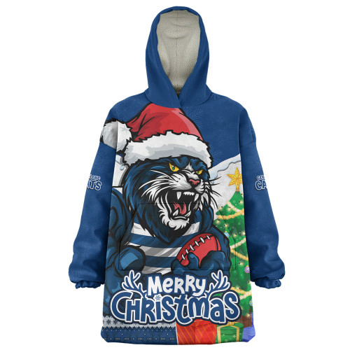 Geelong Cats Snug Hoodie Santa Scoring Touchdown On Christmas Game Day