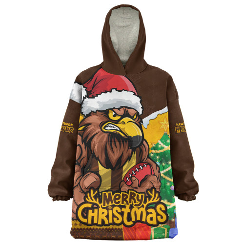 Hawthorn Snug Hoodie Santa Scoring Touchdown On Christmas Game Day