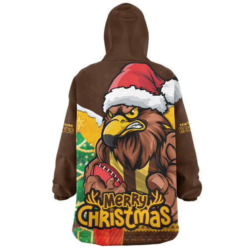 Hawthorn Snug Hoodie Santa Scoring Touchdown On Christmas Game Day