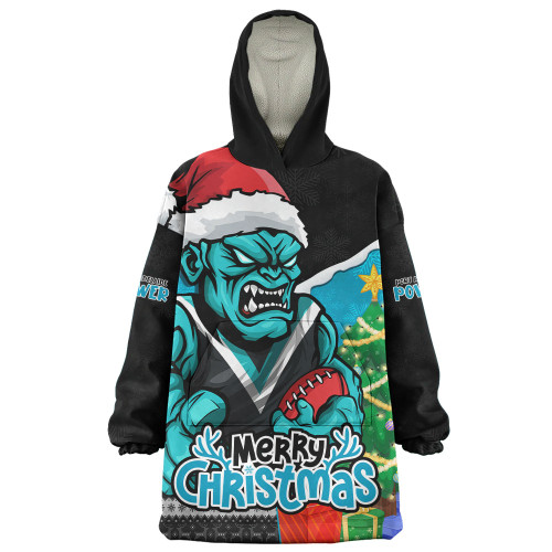 Port Adelaide Snug Hoodie Santa Scoring Touchdown On Christmas Game Day