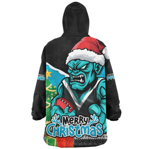 Port Adelaide Snug Hoodie Santa Scoring Touchdown On Christmas Game Day