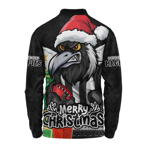Collingwood Long Sleeve Polo Shirt Santa Scoring Touchdown On Christmas Game Day