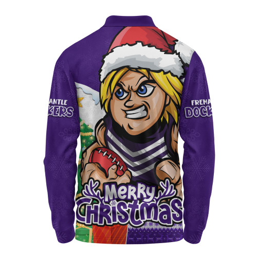 Fremantle Long Sleeve Polo Shirt Santa Scoring Touchdown On Christmas Game Day