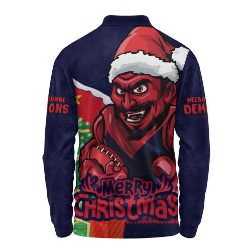 Melbourne Long Sleeve Polo Shirt Santa Scoring Touchdown On Christmas Game Day
