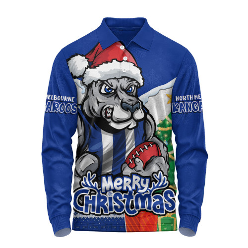 North Melbourne Long Sleeve Polo Shirt Santa Scoring Touchdown On Christmas Game Day