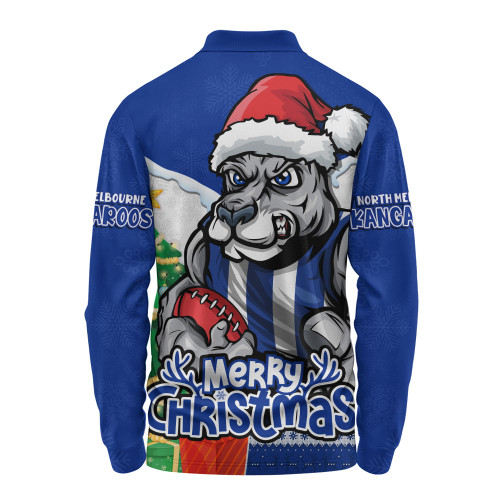 North Melbourne Long Sleeve Polo Shirt Santa Scoring Touchdown On Christmas Game Day
