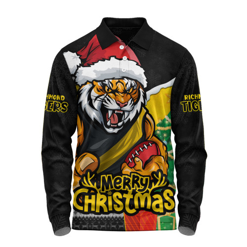 Richmond Long Sleeve Polo Shirt Santa Scoring Touchdown On Christmas Game Day