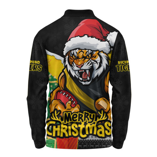 Richmond Long Sleeve Polo Shirt Santa Scoring Touchdown On Christmas Game Day