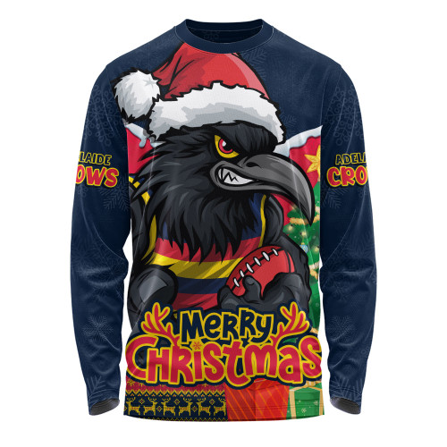 Adelaide Crows Long Sleeve T-shirt Santa Scoring Touchdown On Christmas Game Day