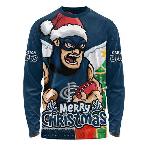 Carlton Long Sleeve T-shirt Santa Scoring Touchdown On Christmas Game Day