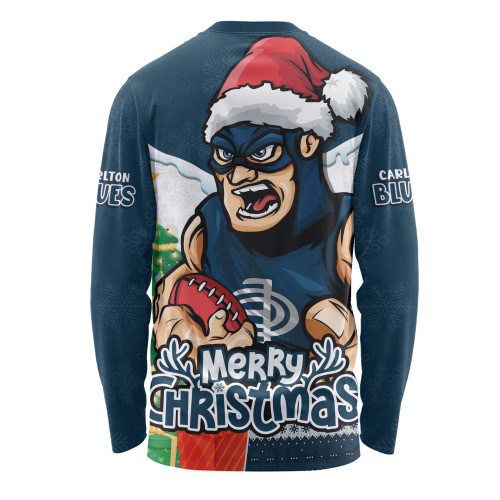 Carlton Long Sleeve T-shirt Santa Scoring Touchdown On Christmas Game Day