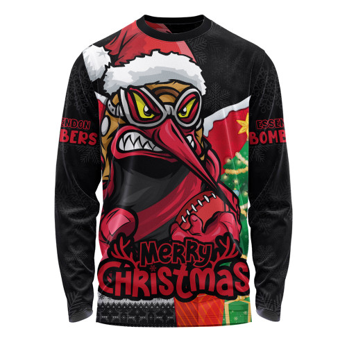 Essendon Long Sleeve T-shirt Santa Scoring Touchdown On Christmas Game Day