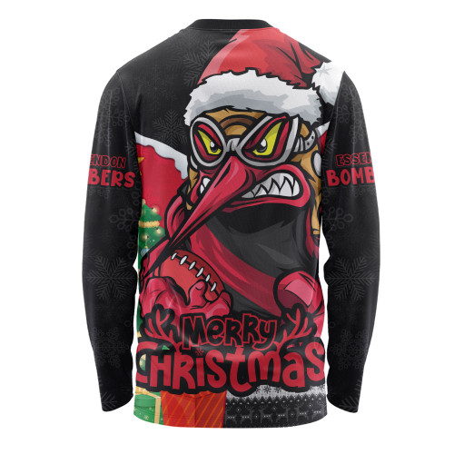 Essendon Long Sleeve T-shirt Santa Scoring Touchdown On Christmas Game Day