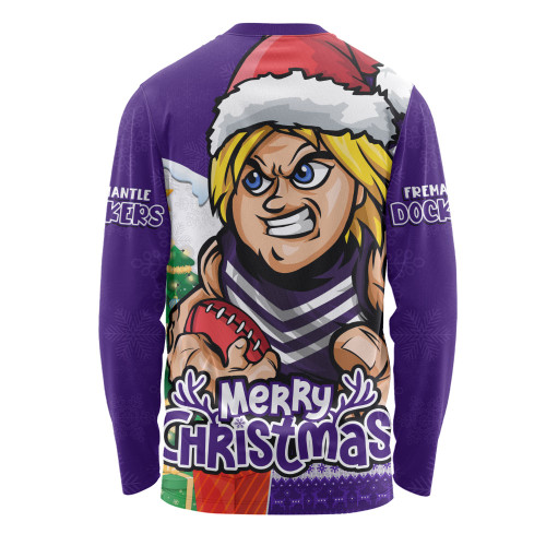 Fremantle Long Sleeve T-shirt Santa Scoring Touchdown On Christmas Game Day