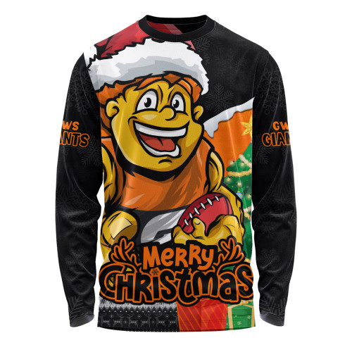 GWS GIANTS Long Sleeve T-shirt Santa Scoring Touchdown On Christmas Game Day