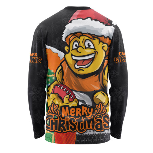 GWS GIANTS Long Sleeve T-shirt Santa Scoring Touchdown On Christmas Game Day