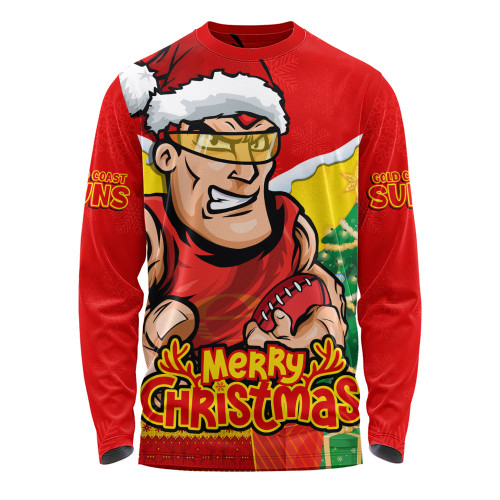 Gold Coast SUNS Long Sleeve T-shirt Santa Scoring Touchdown On Christmas Game Day