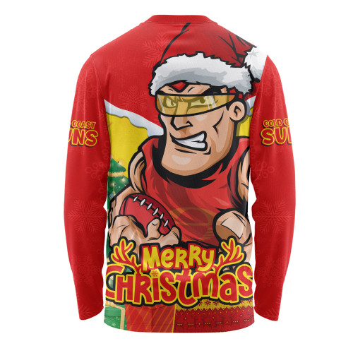 Gold Coast SUNS Long Sleeve T-shirt Santa Scoring Touchdown On Christmas Game Day