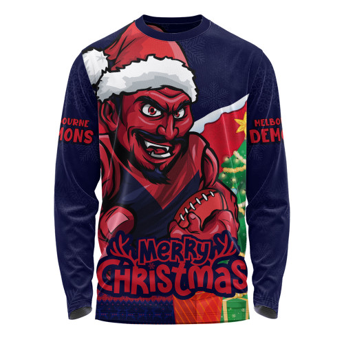 Melbourne Long Sleeve T-shirt Santa Scoring Touchdown On Christmas Game Day
