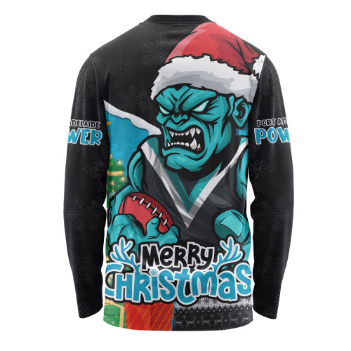 Port Adelaide Long Sleeve T-shirt Santa Scoring Touchdown On Christmas Game Day