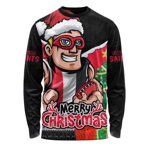St Kilda Long Sleeve T-shirt Santa Scoring Touchdown On Christmas Game Day