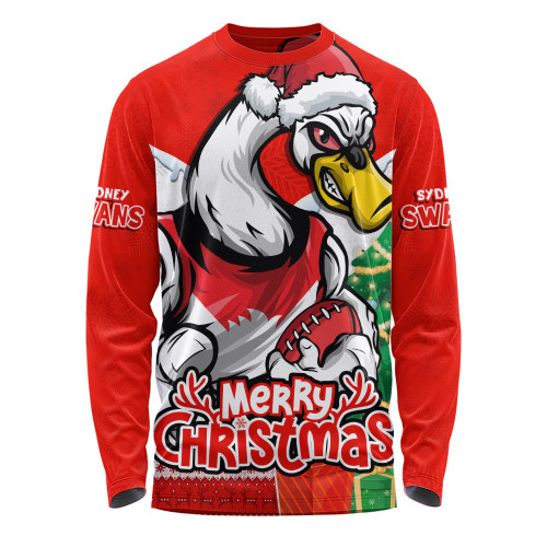 Sydney Swans Long Sleeve T-shirt Santa Scoring Touchdown On Christmas Game Day