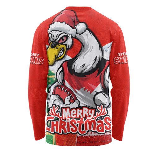 Sydney Swans Long Sleeve T-shirt Santa Scoring Touchdown On Christmas Game Day