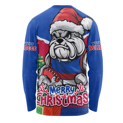 Western Bulldogs Long Sleeve T-shirt Santa Scoring Touchdown On Christmas Game Day