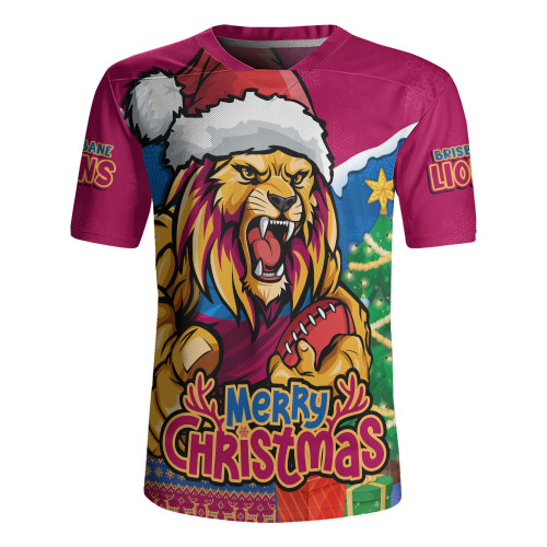 Brisbane Lions Rugby Jersey Santa Scoring Touchdown On Christmas Game Day