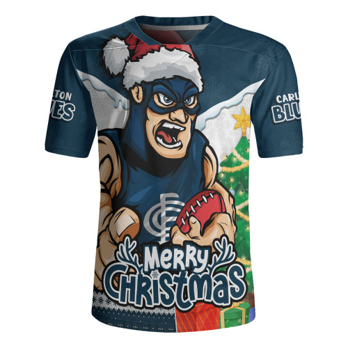 Carlton Rugby Jersey Santa Scoring Touchdown On Christmas Game Day
