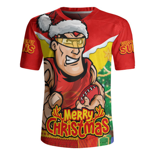 Gold Coast SUNS Rugby Jersey Santa Scoring Touchdown On Christmas Game Day