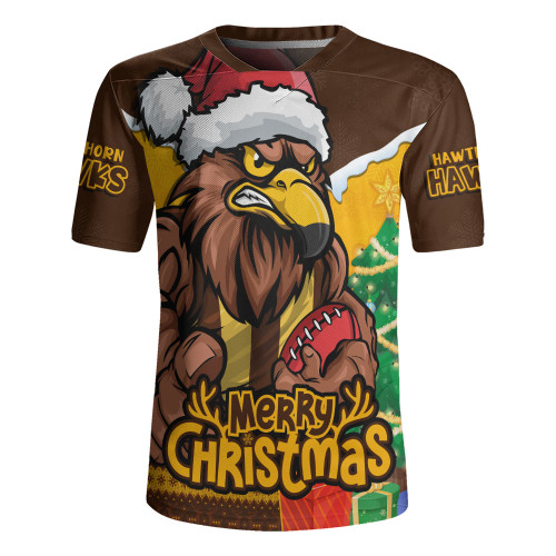 Hawthorn Rugby Jersey Santa Scoring Touchdown On Christmas Game Day