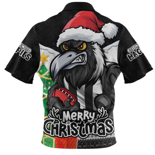 Collingwood Zip Polo Shirt Santa Scoring Touchdown On Christmas Game Day