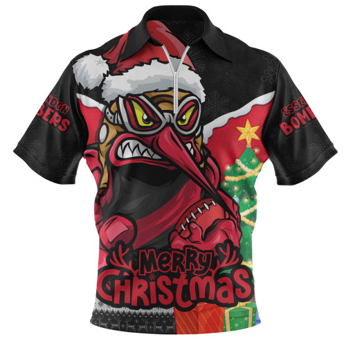 Essendon Zip Polo Shirt Santa Scoring Touchdown On Christmas Game Day