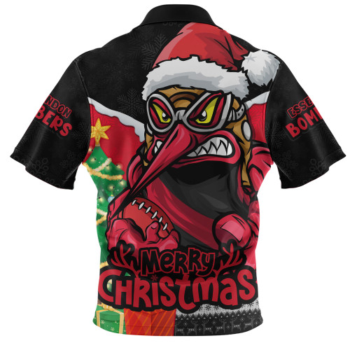 Essendon Zip Polo Shirt Santa Scoring Touchdown On Christmas Game Day