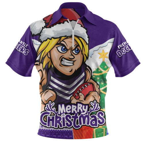 Fremantle Zip Polo Shirt Santa Scoring Touchdown On Christmas Game Day